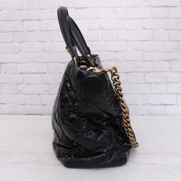 Chanel 2 Way Tote Black Glazed Calfskin Leather Shoulder Handbag Purse A4825 - Picture 10 of 11